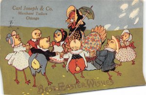 G46/ Easter Postcard Holiday c1910 Dressed Chickens Chicago Tailor Ad 2