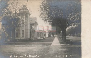MI, Quincy, Michigan, RPPC, W Chicago Street Homes, 1911 PM, Cave Photo