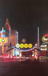 RENO, NV Reno Arch At Night, Nevada Street Scene ca 1960s Vintage Postcard