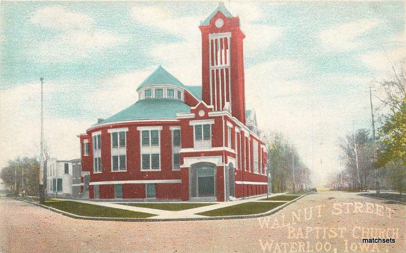 C-1910 WATERLOO IOWA Walnut Street Baptist Church postcard 3440