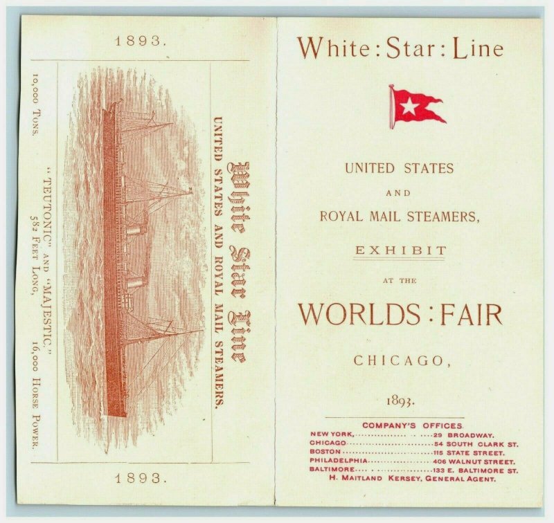 1893 World's Fair Folder White Star Line RMS Teutonic & Majestic 7J