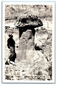 c1940s Pedestal in Cedar Canyon Man Badlands North Dakota ND RPPC Photo Postcard