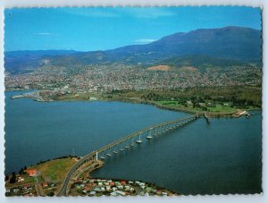 Hobart Tasmania Australia Postcard Aerial View of Derwent Tasman Bridge c1950’s