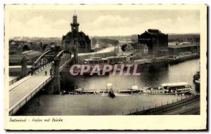 Old Postcard Dortmund Haffen put Brucke Boat