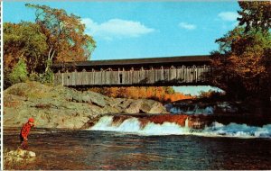 New Hampshire Wild Ammonoosuc River Swiftwater Village Covered Bridge Postcard 
