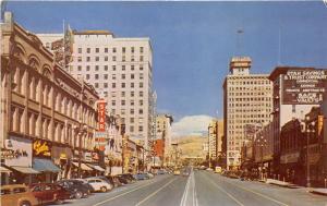 Salt Lake City Utah~Main Street~Star Clothes~Banks~Classic Cars~1950s Postcard