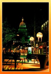 Colorado Denver The 16th Street Mall Looking Towards The State Capitol At Night