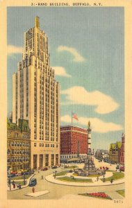 BUFFALO New York NY ~ RAND BUILDING & Civil War Monument ca1940's Linen Postcard