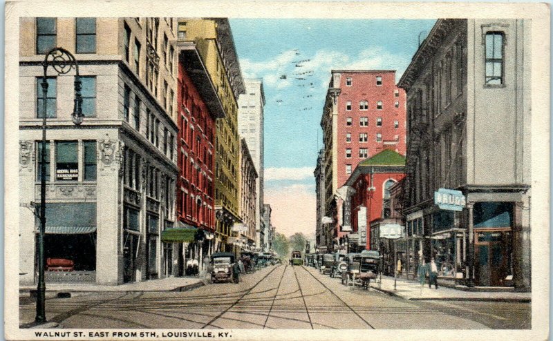 1920s Walnut Street East from 5th Louisville Kentucky Postcard