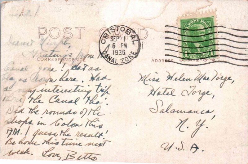 RPPC - Cristobal, Panama - Showing the Post Office - in 1936