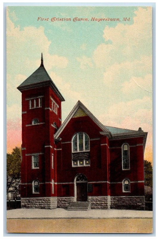 Hagerstown Maryland MD Postcard First Christian Church Exterior c1940's Vintage