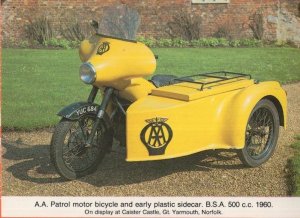 AA Patrol Motor Bicycle Sidecar Transport Rare 1980s Postcard