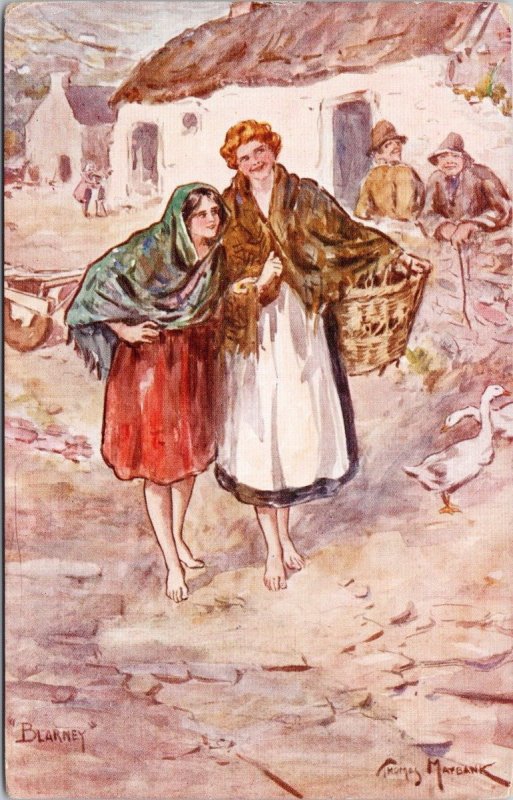 Blarney Women Baskets Birds Thomas Maybank Artist J. Tallon Postcard H32