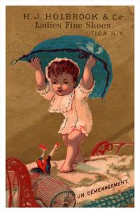 Trade card  New York  Utica H.J.Holbrook Co. ladies fine Shoes, Child  playi...