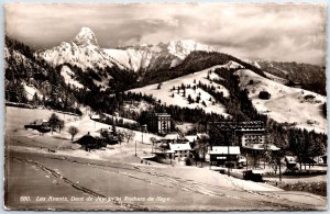 VINTAGE POSTCARD REAL PHOTO RPPC THE SKI RESORT AT DENT DE JAMAN SWISS 1934