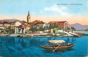 Italy sail & navigation themed postcard Lago Maggiore covered gondola clocktower