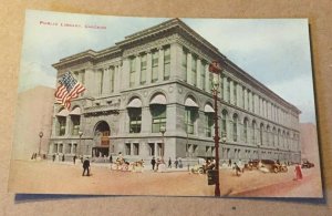 VINTAGE UNUSED POSTCARD PUBLIC LIBRARY CHICAGO ILL. HORSE & BUGGY