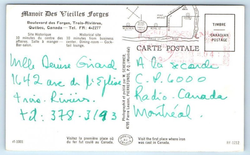 TROIS-RIVIERES, Quebec Canada Roadside MANOIR des VIELLES FORGES c1960s Postcard