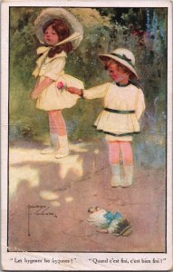 Lawson Wood Girl And Boy Outside Vintage Postcard 05.29