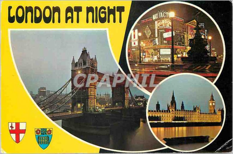 Postcard Modern London at Night Tower Bridge Piccadilly Circus Houses of Parl...