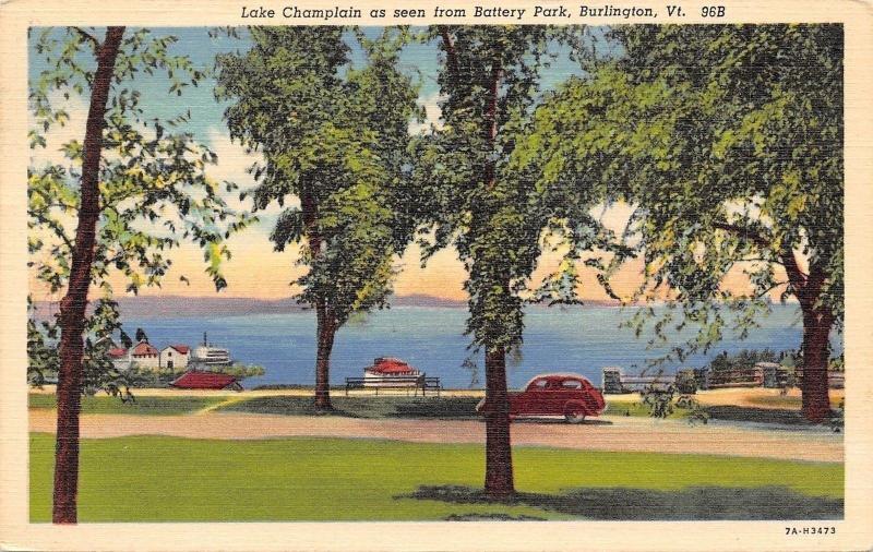 Burlington Vermont~Lake Champlain From Battery Park~1939 Postcard