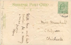 Early embossed greetings postcard Christmas Greetings Flower