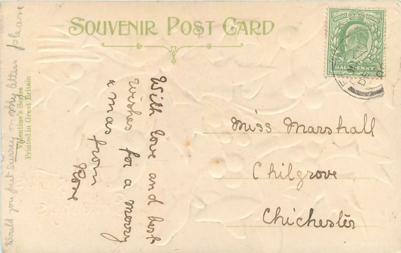 Early embossed greetings postcard Christmas Greetings Flower