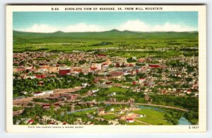 Birds-Eye View From Mill Mountain Roanoke Virginia Postcard Linen Unused VA