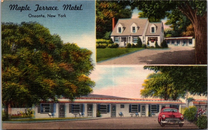 Maple Terrace Hotel Motel Oneonta NY Howe Caverns Coopers town vtg Postcard