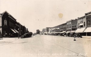 J11/ Storm Lake Iowa RPPC Postcard c1930s Main Street North Stores  86