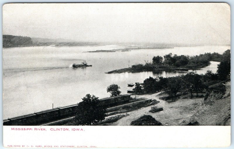 c1900s Clinton IA Mississippi River Steamer Postcard Steam Ship Railway Hurd A87