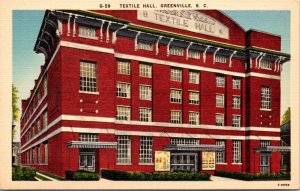 Linen Postcard Textile Hall in Greenville, South Carolina