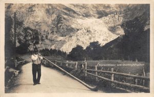 Lot115 alphorn blowers and upper glacier switzerland real photo types folklore
