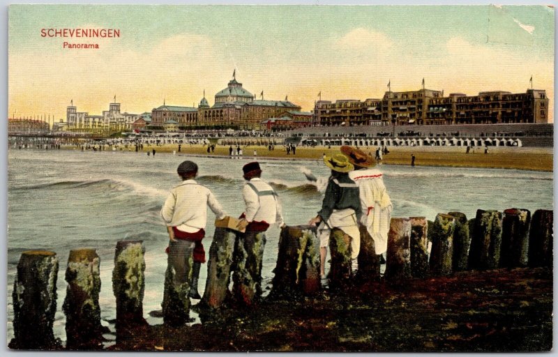 Scheveningen Panorama Holand Panoramic Beach Overlooking the Buildings Postcard