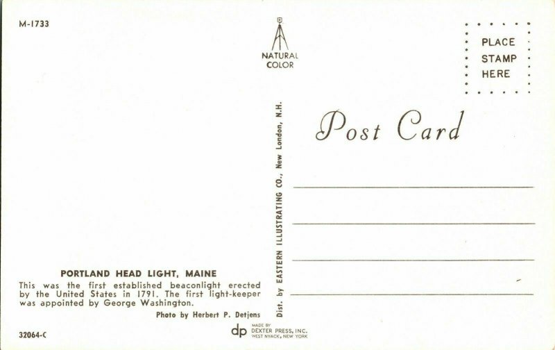 Portland Head Light Maine ME Beaconlight Herbert Detjens Postcard Unposted Vtg 