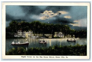 c1910's Night Scene On The Big Sioux River Boating Sioux City Iowa IA Postcard