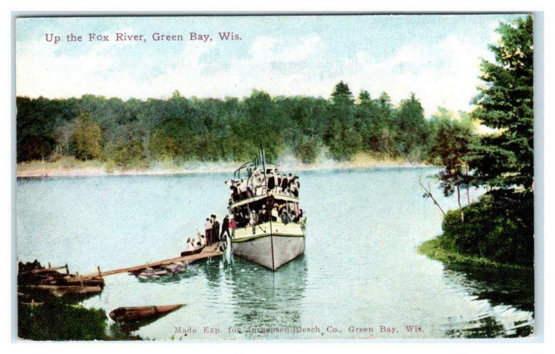 GREEN BAY, WI Wisconsin ~ BOATING up the FOX RIVER  c1910s Brown County Postcard