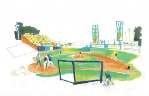 Santa Domingo Baseball Match Dominican Republic Painting Postcard