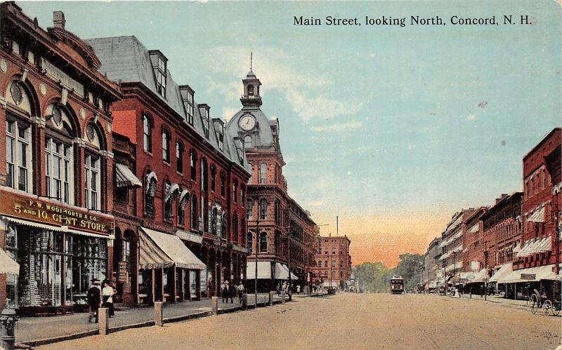 Concord New Hampshire~Main Street~Woolworth 5&10c Store~Clock~People~c1910 Pc