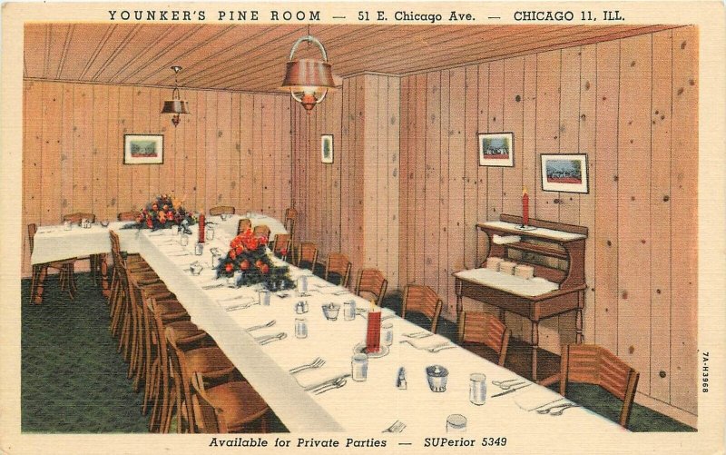 Postcard Illinois Chicago Younkers Pine Restaurant Chicken Rough Teich 23-1188