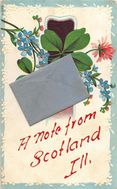 F47/ Scotland Illinois Postcard 1909 Souvenir Greetings Birds