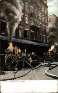New York City? Steam Fire Engines & Bldg #2075 c1905 Postcard
