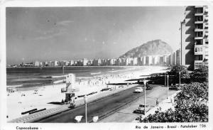 Rio de Janeiro Brazil~Copacabana~Beach Scene~50s Cars on Road~Skyline~1955 RPPC