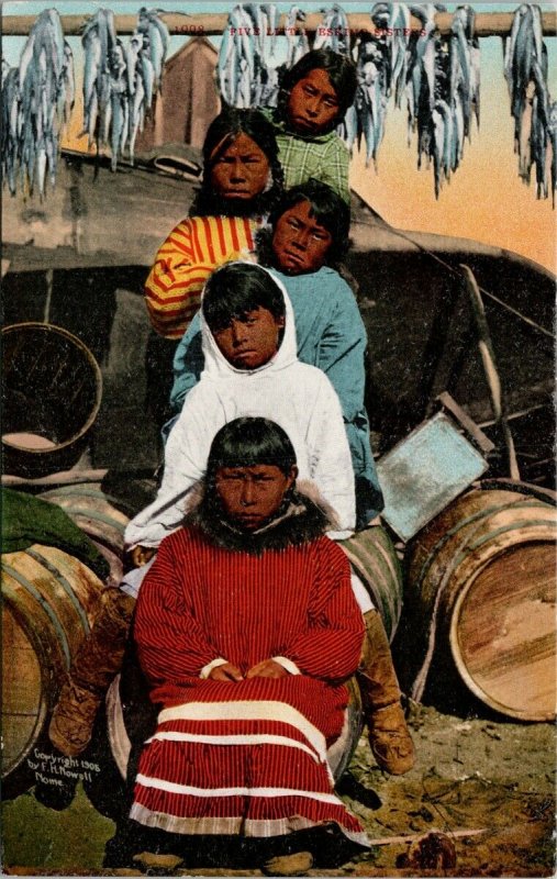 Inuit Girls 'Five Little Eskimo Sisters' c1905 FH Nowell Nome AK Postcard G2