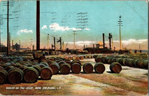 Sugar Levee New Orleans LA Loisianna Cancel Postcard PM Cancel Vintage c1908 WOB 