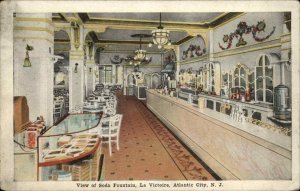 Atlantic City NJ La Victoire Soda Fountain Candy Counter c1920 Postcard