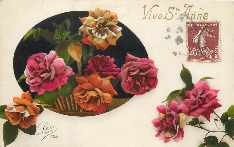 Vive Sainte Anne Coloured Flowers Roses fleurs fantaisie TCV stamp