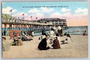 Postcard On The Beach Showing Pier, Old Orchard Beach Maine, Casino, Beach