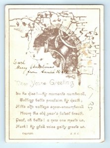 c1880s New Year's Wish Greeting Trade Card Seashore Glitter Wirth Owen C23