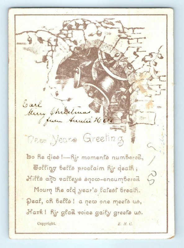 c1880s New Year's Wish Greeting Trade Card Seashore Glitter Wirth Owen C23